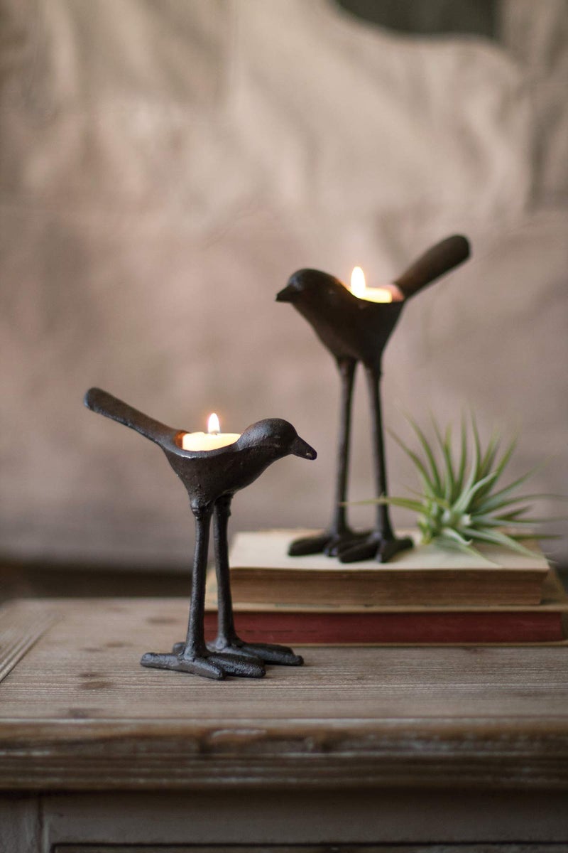 Kalalou CYB1131 Set of Cast Iron Bird Tea Light Holders, One Size, Brown